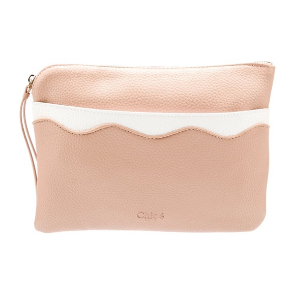 Chloe pouch zip up with outside pocket. Peach color with white. - Picture 1 of 5